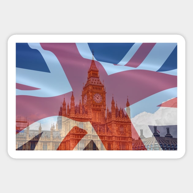 Big Ben Clock And Union Jack Flag, London, UK Sticker by tommysphotos